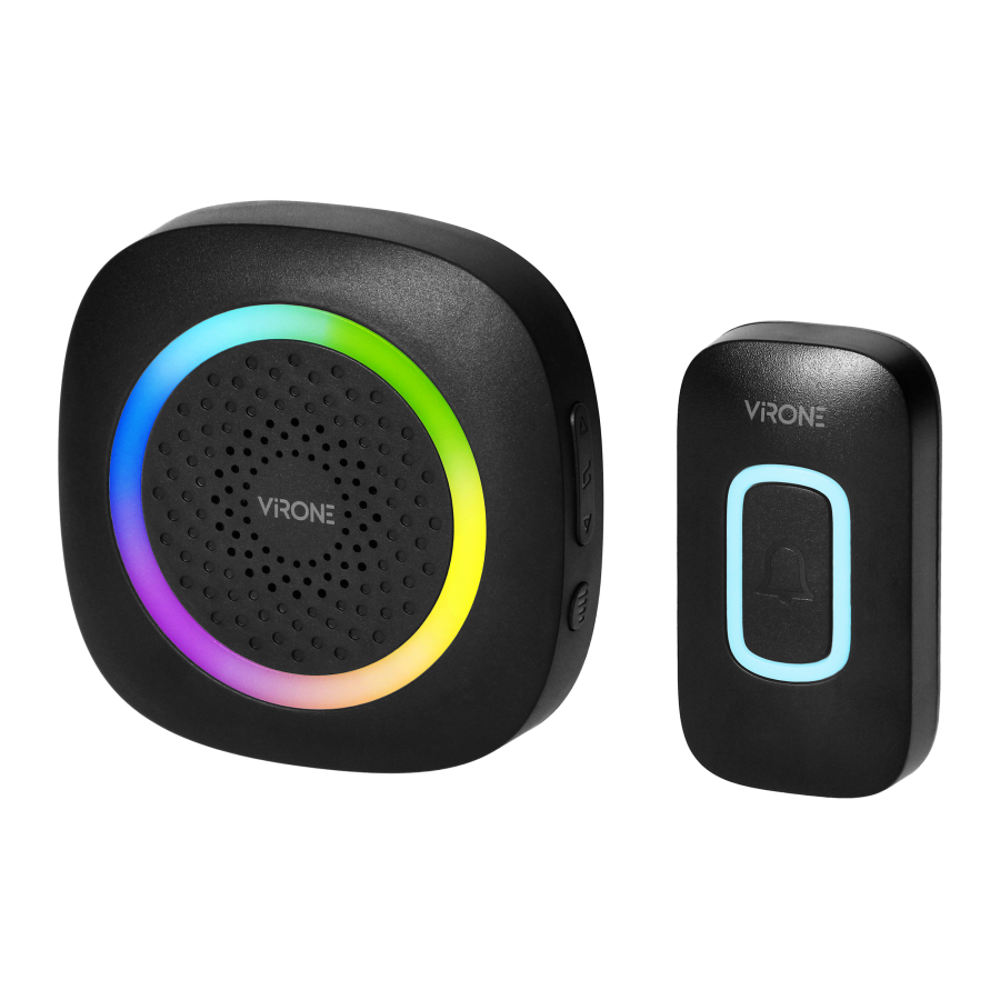 PELA, wireless battery-powered doorbell, learning system, 60 sounds, LED RGB, 300m, black