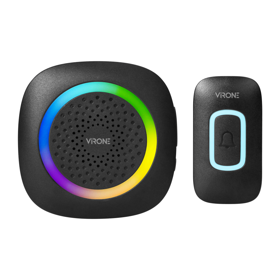 PELA, wireless battery-powered doorbell, learning system, 60 sounds, LED RGB, 300m, black