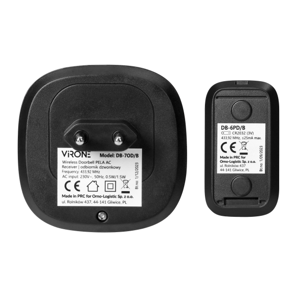 PELA AC, wireless doorbell, learning system, 60 sounds, 300m, black