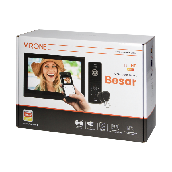 BESAR video doorphone set, handset-free, 10" monitor, code lock, card/proximity tags reader and mobile application
