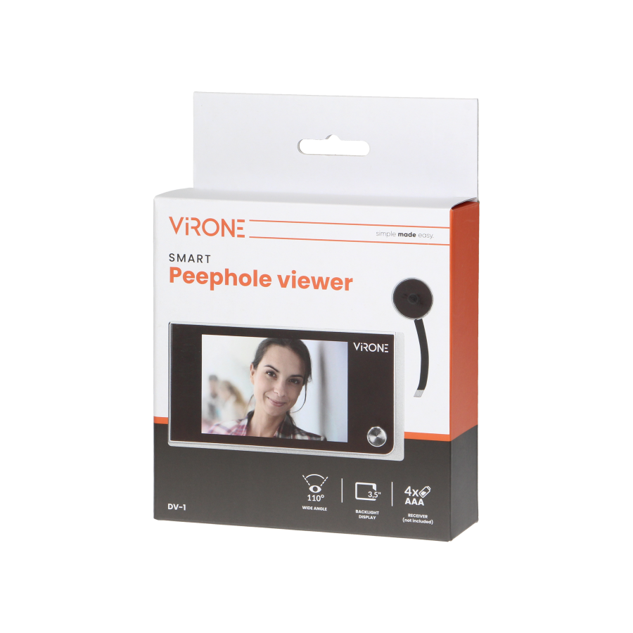 Electronic door viewer LCD 3.5", wide-angle lens, battery-operated, silver