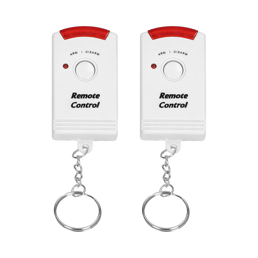Mini wireless IR alarm with integrated siren and 2 remote control units, 6m operation range, battery-operated