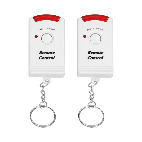 Mini wireless IR alarm with integrated siren and 2 remote control units, 6m operation range, battery-operated