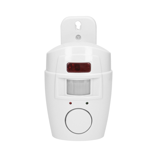 Mini wireless IR alarm with integrated siren and 2 remote control units, 6m operation range, battery-operated