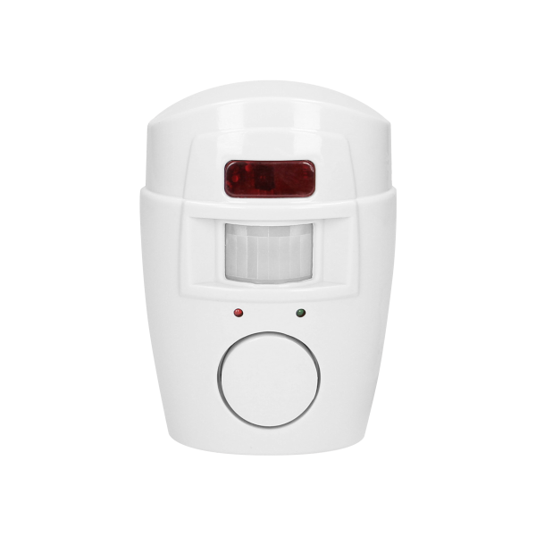 Mini wireless IR alarm with integrated siren and 2 remote control units, 6m operation range, battery-operated
