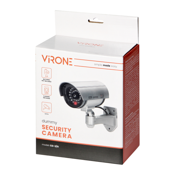 Atrapa kamery monitorującej CCTV, bateryjna, srebrna