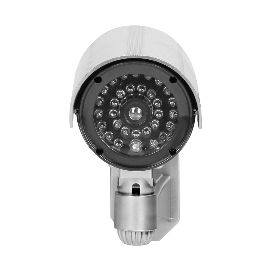 Dummy security camera, battery-powered, silver