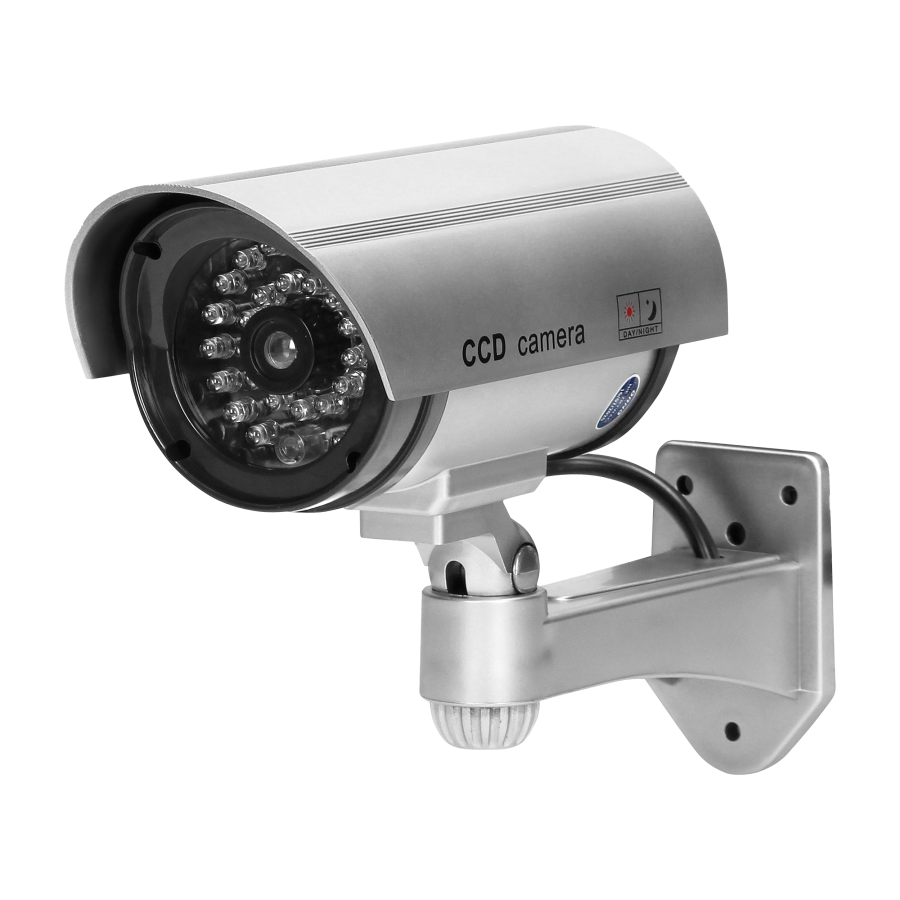 Dummy security camera, battery-powered, silver