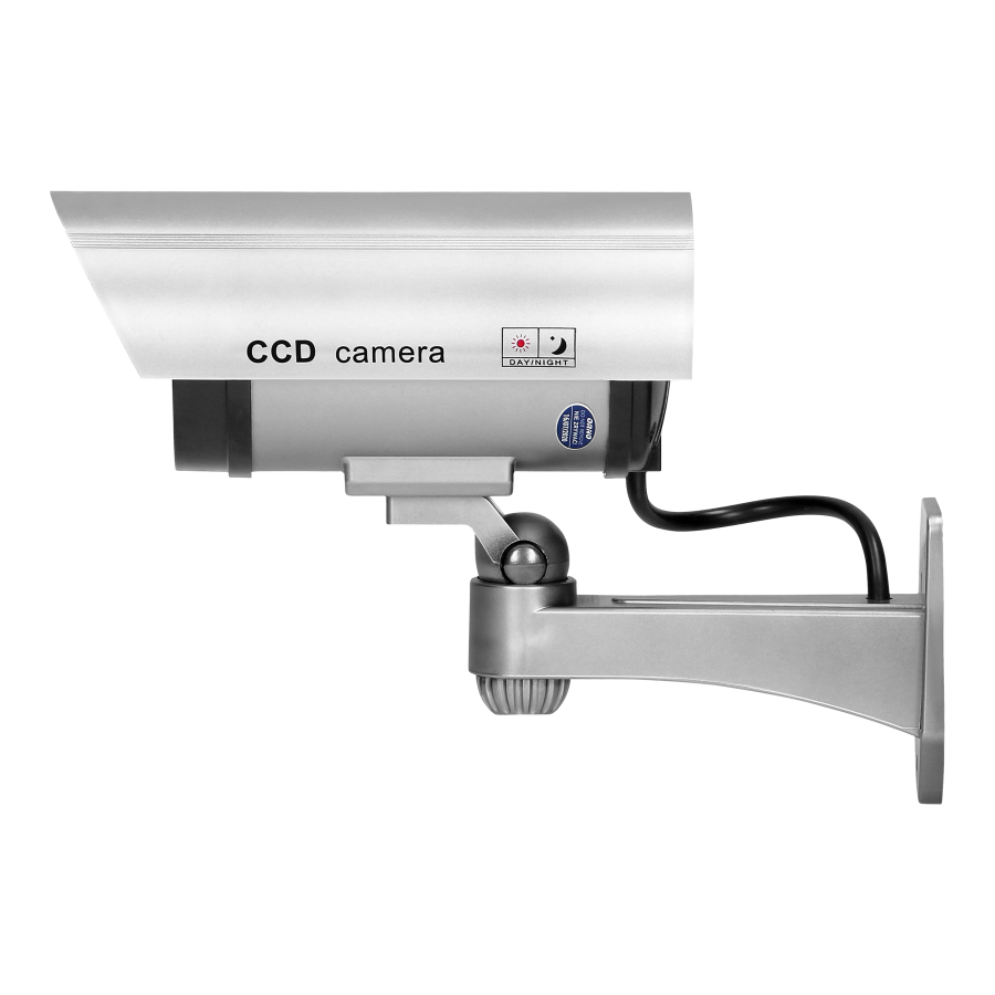 Dummy security camera, battery-powered, silver
