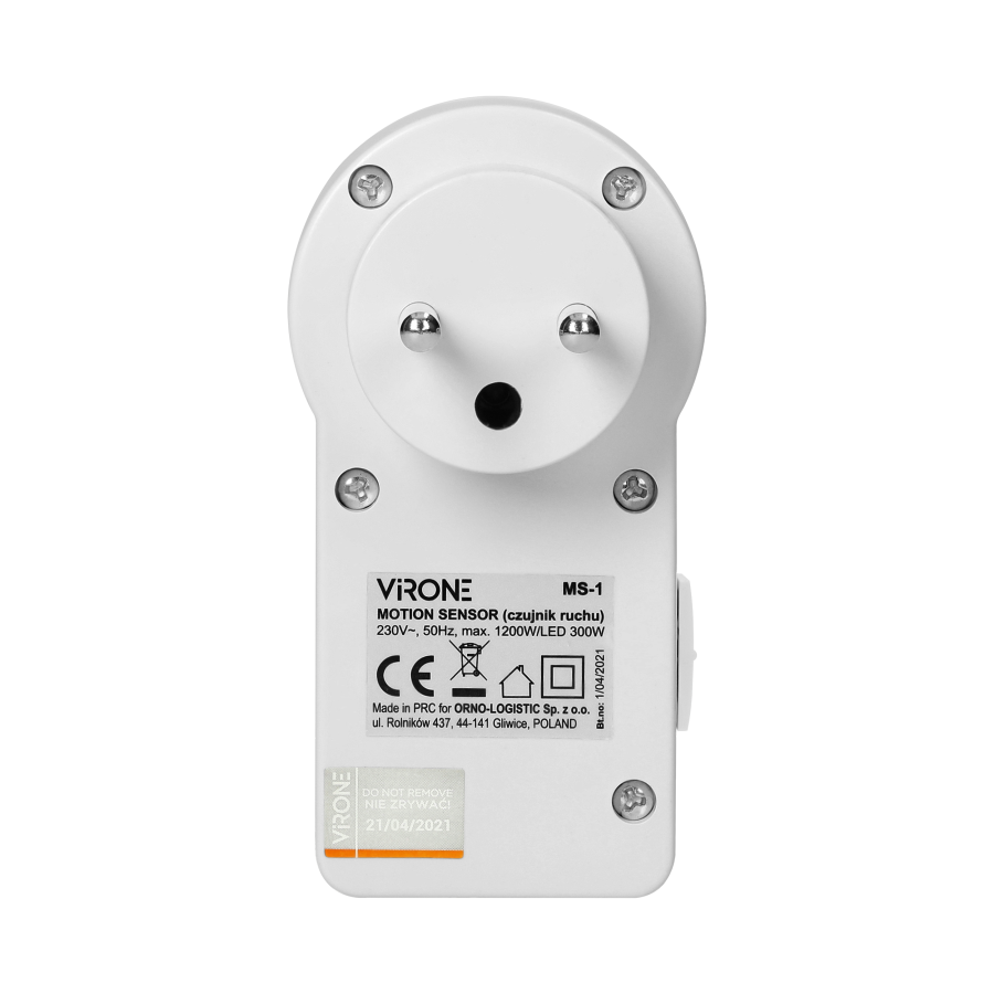 Gniazdkowy czujnik ruchu 120°  IP20, 280W