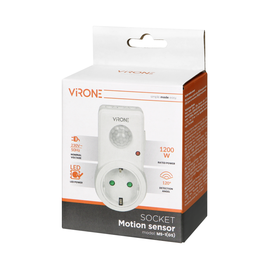 Plug-in motion detector, 120°, IP20, 280W, Schuko