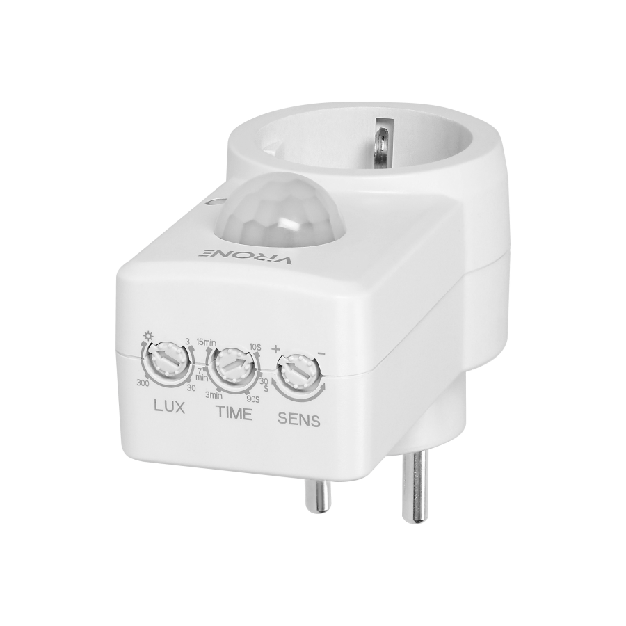 Gniazdkowy czujnik ruchu 120st. IP20, 280W, wersja Schuko