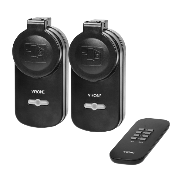Set of wireless sockets with a remote control unit, 2+1, IP44, Schuko Set of wireless sockets with a remote control unit, 2+1, IP44, Schuko