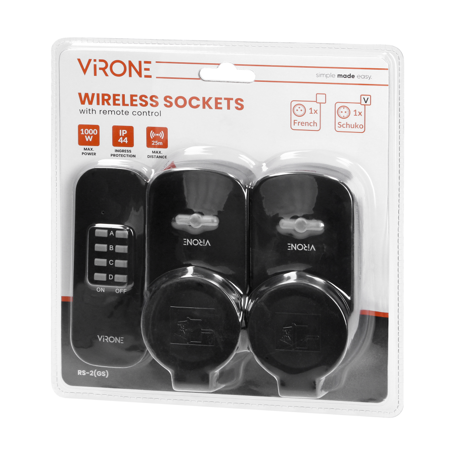Set of wireless sockets with a remote control unit, 2+1, IP44, Schuko
