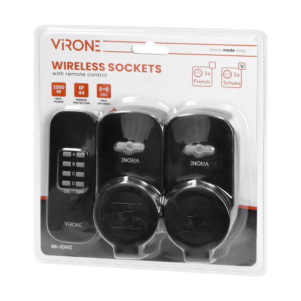 Set of wireless sockets with a remote control unit, 2+1, IP44, Schuko Set of wireless sockets with a remote control unit, 2+1, IP44, Schuko
