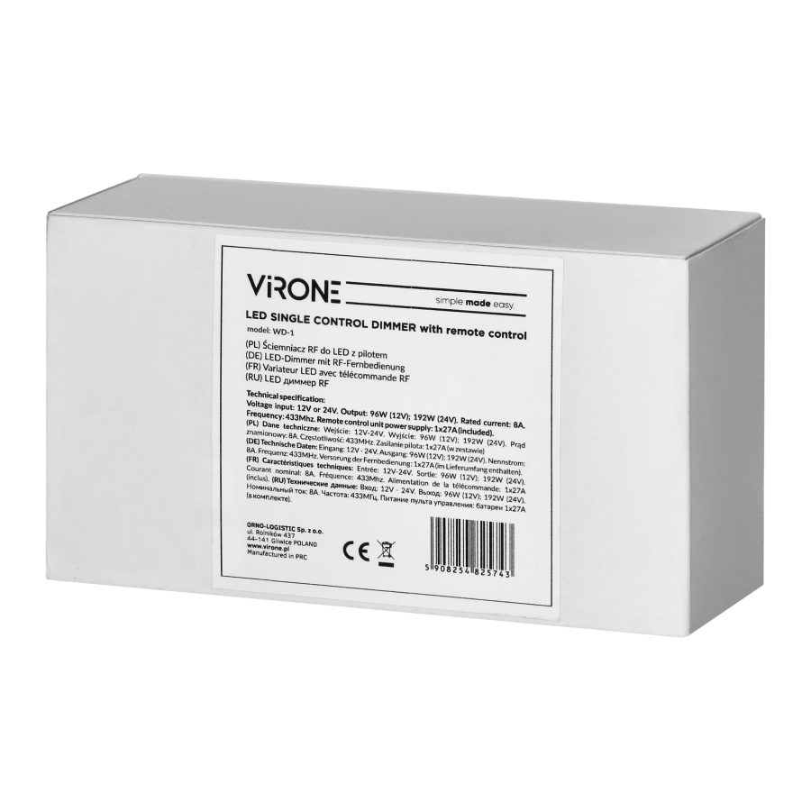 Dimmer for 12-24VDC RF LED with remote control