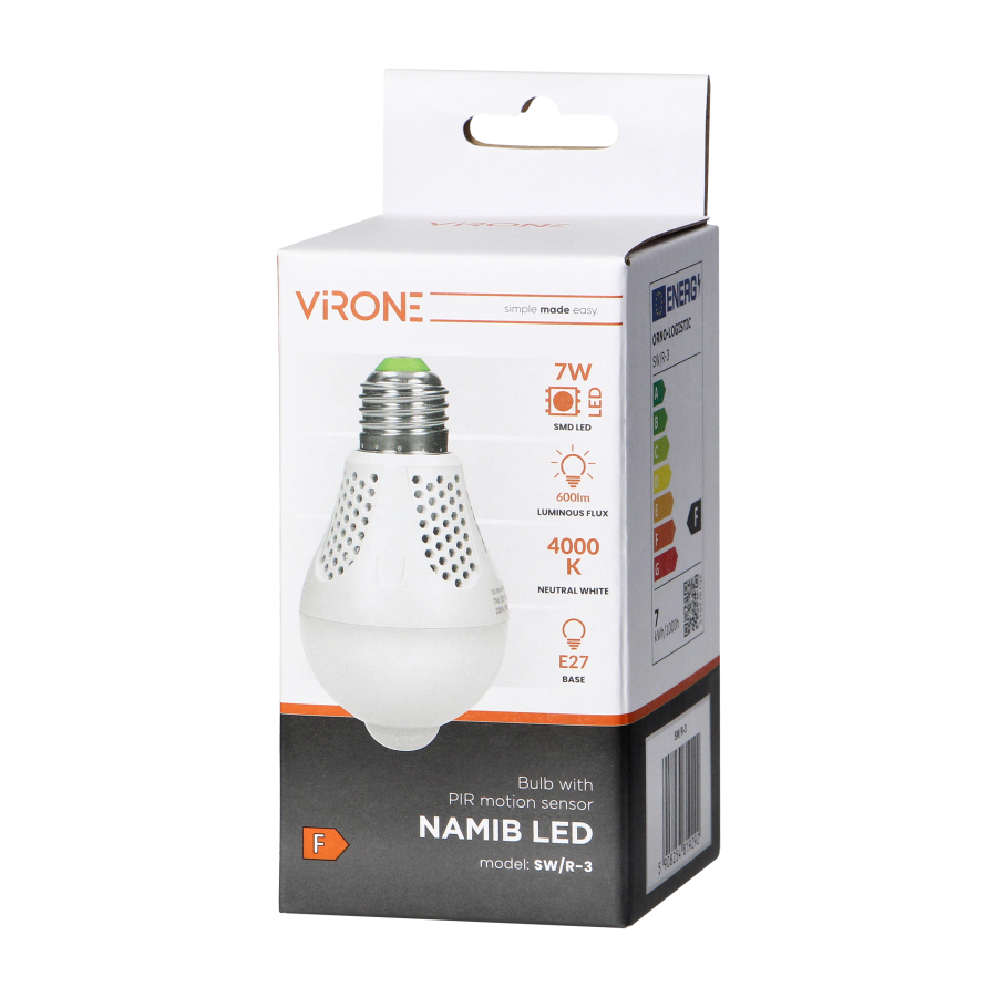 NAMIB LED PIR 7W A60, żarówka z PIR 7W, 600lm, 4000K