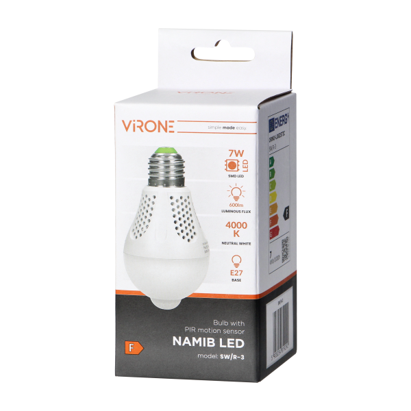 NAMIB LED bulb with PIR 7W A60, 600lm, 4000K NAMIB LED bulb with PIR 7W A60, 600lm, 4000K