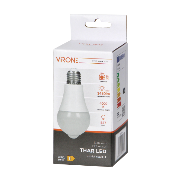 THAR LED 12W bulb with PIR motion sensor 1150lm, 4000K THAR LED 12W bulb with PIR motion sensor 1150lm, 4000K