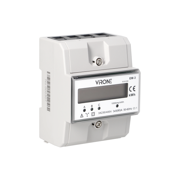 Three-phase energy meter, 80A, 4,3 modules, DIN TH-35mm