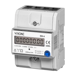 3-fazowy wskaźnik zużycia energii elektrycznej, 80A, dodatkowy wskaźnik, wyjście impulsowe, przycisk RESET, 2 moduły, DIN TH-35m