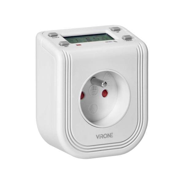 Elektroniczny programator czasowy z górnym wyświetlaczem LCD, 230 VAC 3680W, 16 punktów przełączenia, symulator obecności.