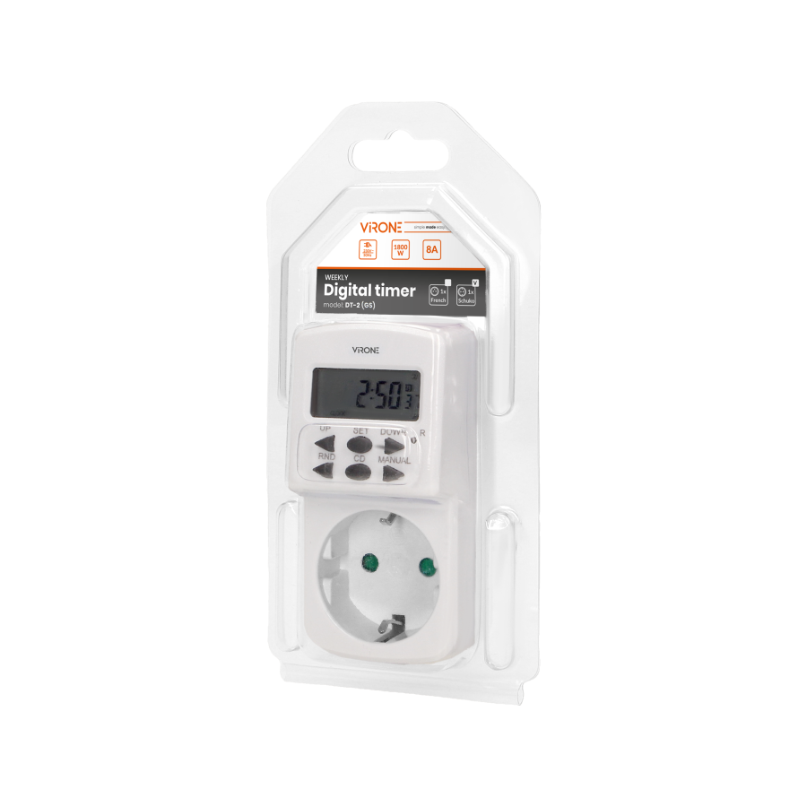 MINI mechanical timer, 1800W, 8A, 10 modes, Schuko
