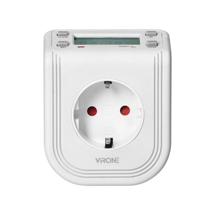 Electronic timer with upper LCD display 230 VAC, 3680W, 16 switching modes, presence simulator, Schuko