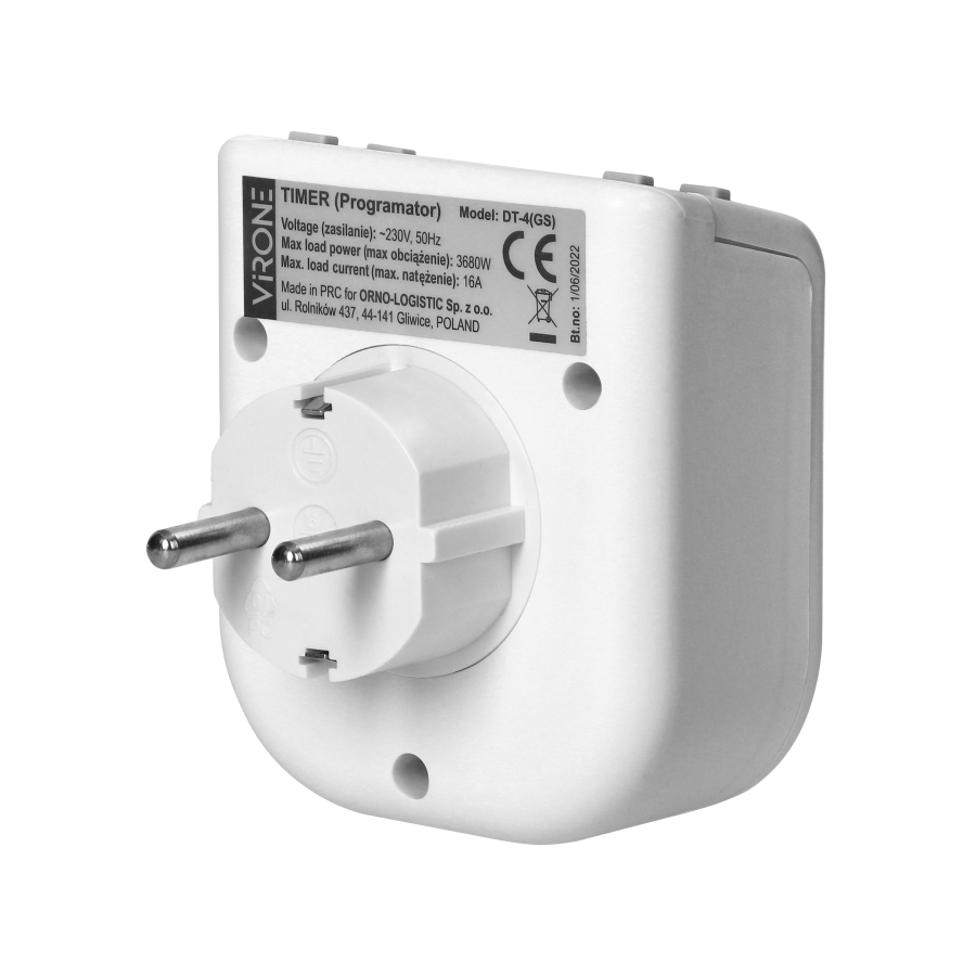 Electronic timer with upper LCD display 230 VAC, 3680W, 16 switching modes, presence simulator, Schuko