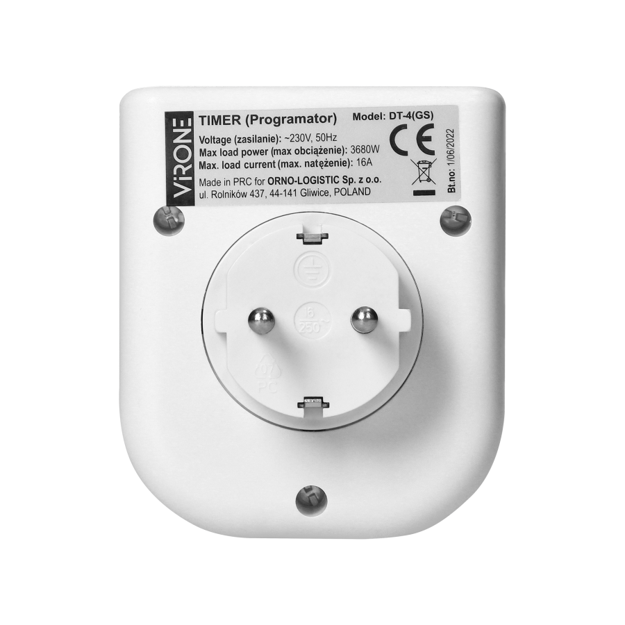 Electronic timer with upper LCD display 230 VAC, 3680W, 16 switching modes, presence simulator, Schuko