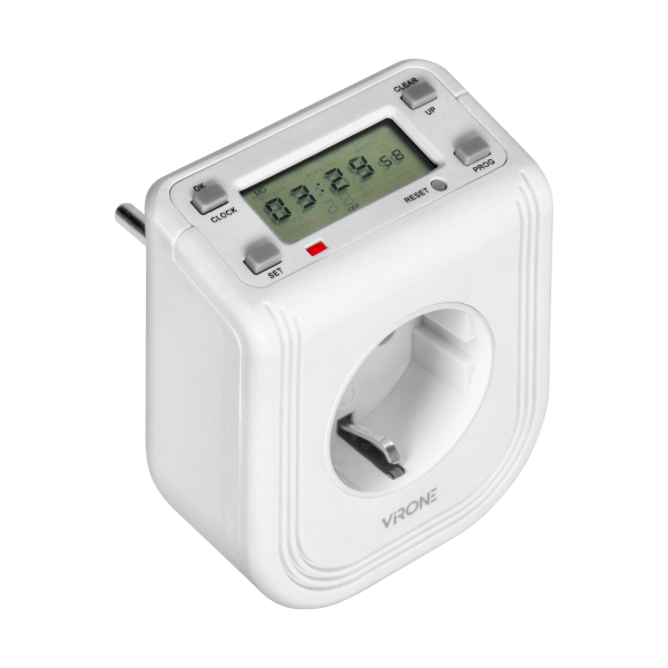 Electronic timer with upper LCD display 230 VAC, 3680W, 16 switching modes, presence simulator, Schuko