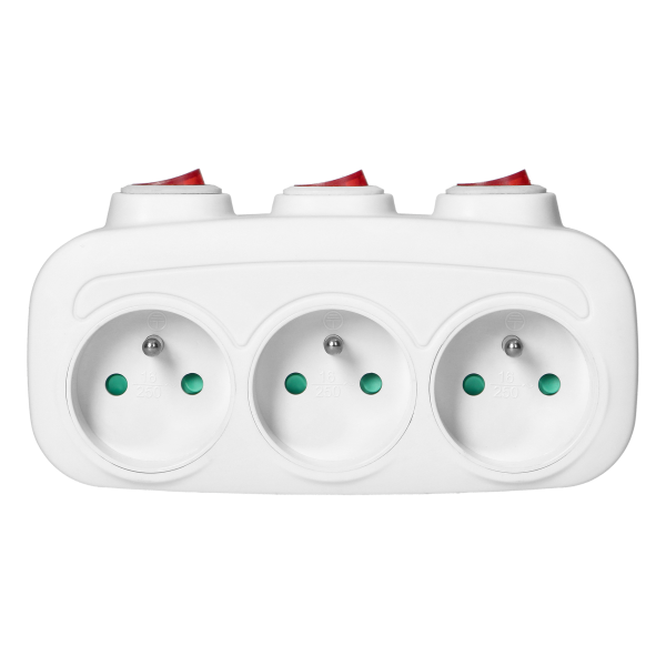 Socket splitter 3x2P+E with 3 individual switches
