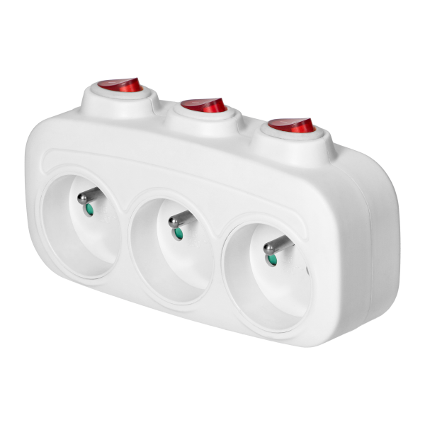 Socket splitter 3x2P+E with 3 individual switches