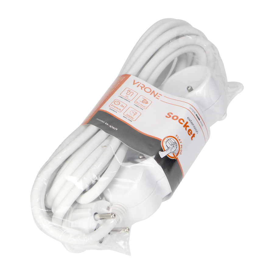 Extension socket 3x 2P+E , 5m  H05VV-F 3x1.5mm2, Imax = 16A, white
