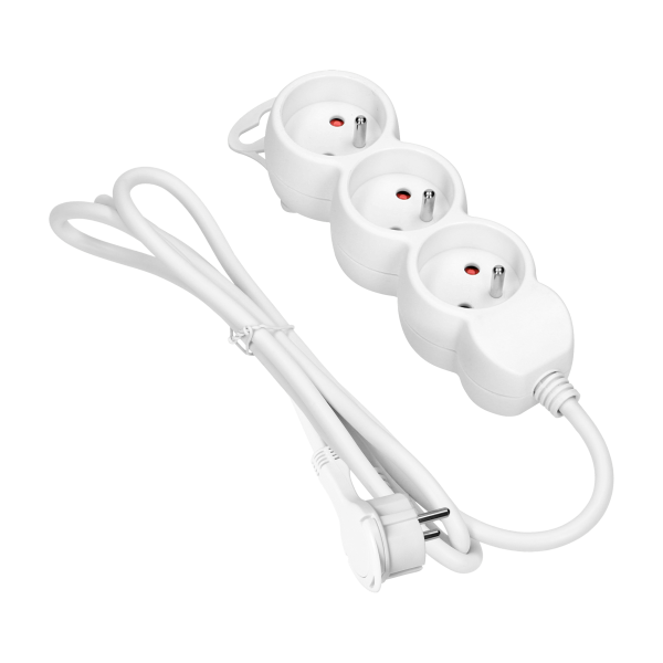 Extension socket 3x 2P+E , 5m  H05VV-F 3x1.5mm2, Imax = 16A, white Extension socket 3x 2P+E , 5m  H05VV-F 3x1.5mm2, Imax = 16A, white