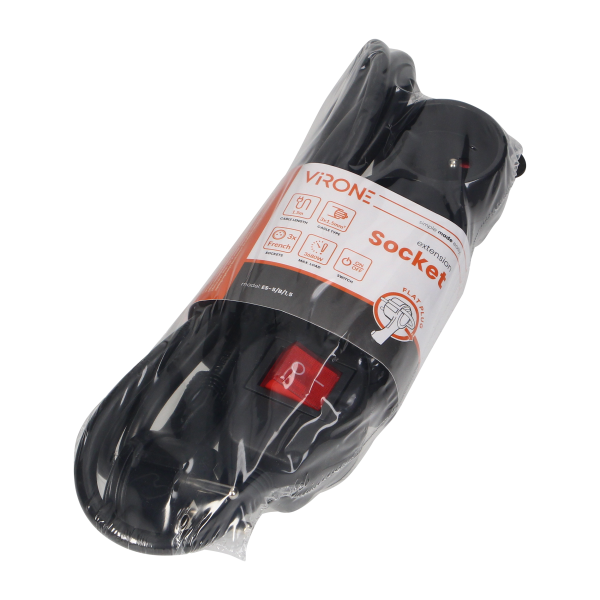 Extension socket 3x 2P+E with a switch, 1.5m  H05VV-F 3x1.5mm2, Imax=16A, black Extension socket 3x 2P+E with a switch, 1.5m  H05VV-F 3x1.5mm2, Imax=16A, black
