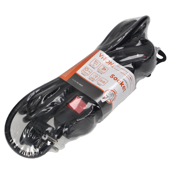 Extension socket 3x 2P+E with a switch, 3m  H05VV-F 3x1.5mm2, Imax=16A, black Extension socket 3x 2P+E with a switch, 3m  H05VV-F 3x1.5mm2, Imax=16A, black
