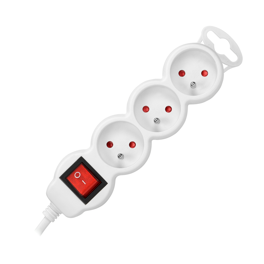 Extension socket 3x 2P+E with a switch, 1.5m  H05VV-F 3x1.5mm2, Imax=16A, white