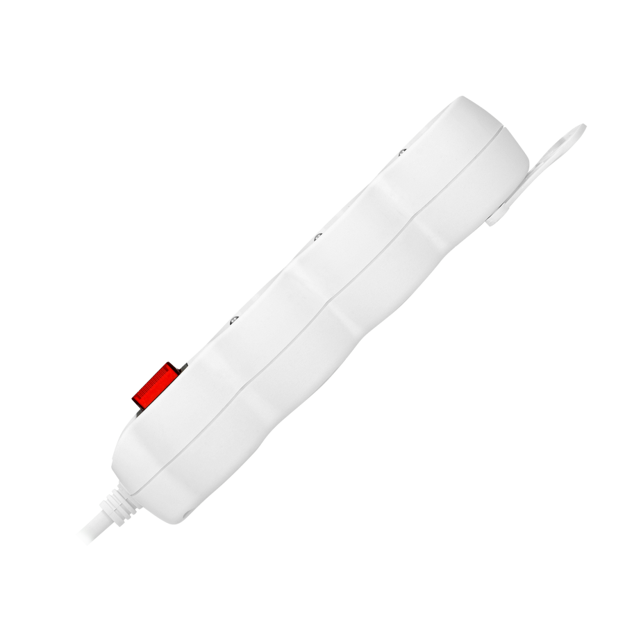 Przedłużacz 3-krotny 2P+Z, z wyłącznikiem, 5m H05VV-F 3x1,5mm2, Imax=16A, płaska wtyczka, biały