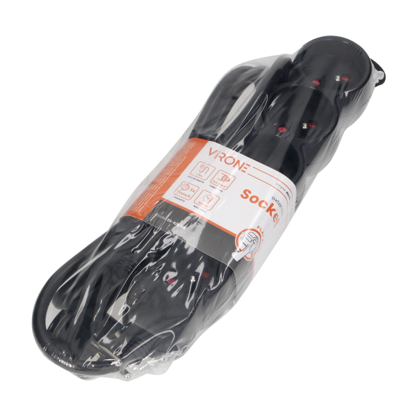 Przedłużacz 5-krotny 2P+Z, 1,5m H05VV-F 3x1,5mm2 , Imax=16A, płaska wtyczka, czarny Przedłużacz 5-krotny 2P+Z, 1,5m H05VV-F 3x1,5mm2 , Imax=16A, płaska wtyczka, czarny