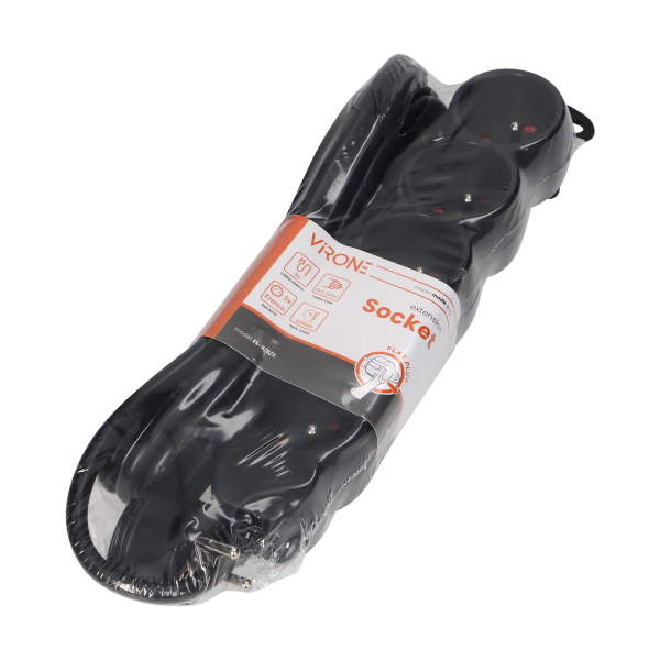 Extension socket 5x 2P+E, 3m  H05VV-F 3x1.5mm2, Imax=16A, black Extension socket 5x 2P+E, 3m  H05VV-F 3x1.5mm2, Imax=16A, black