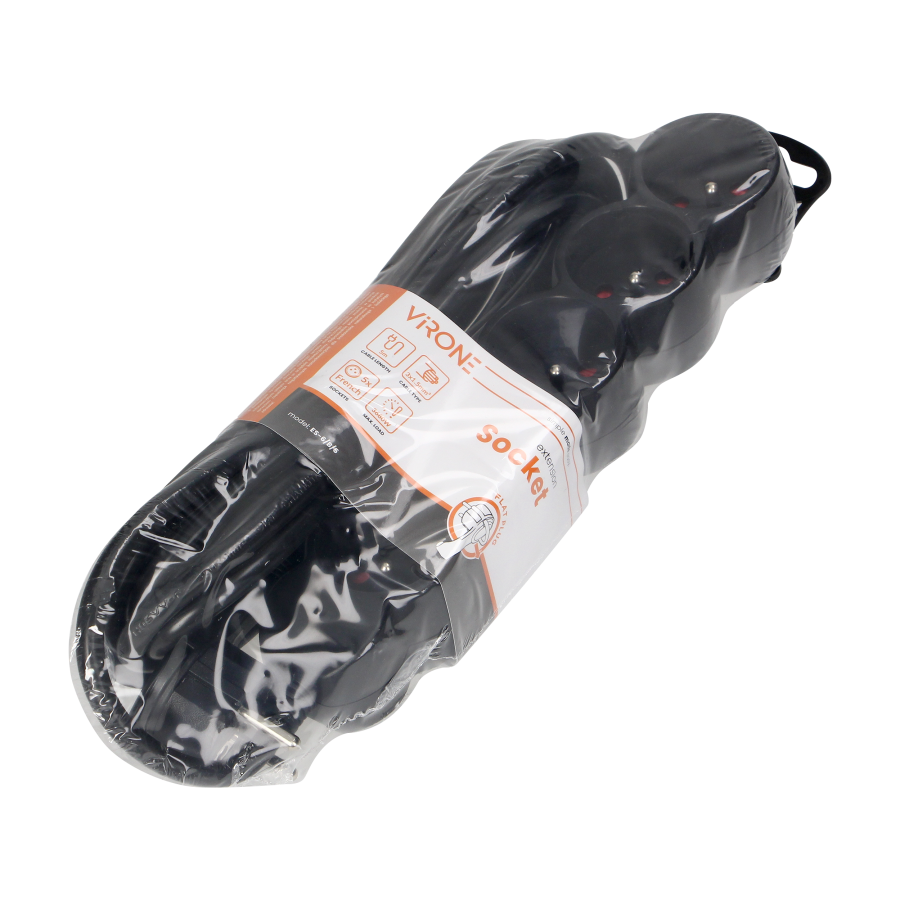 Extension socket 5x 2P+E, 5m  H05VV-F 3x1.5mm2, Imax=16A, black