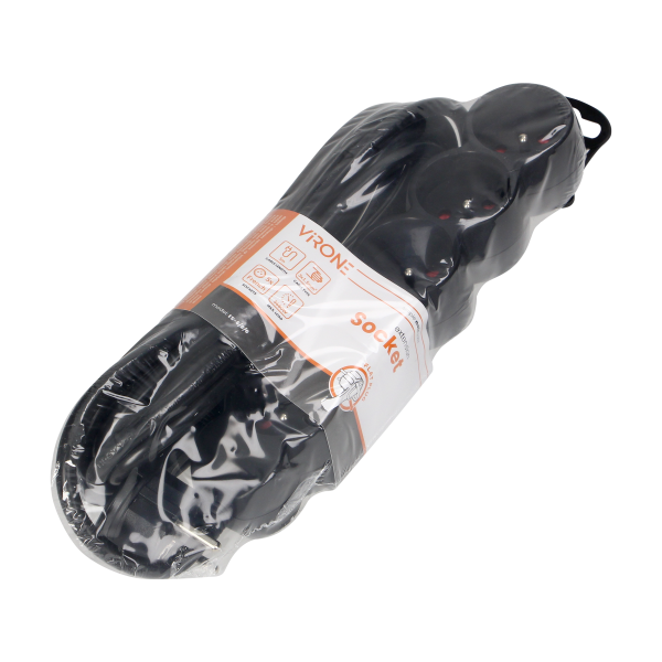 Przedłużacz 5-krotny 2P+Z, 5m H05VV-F 3x1,5mm2, Imax=16A, płaska wtyczka, czarny Przedłużacz 5-krotny 2P+Z, 5m H05VV-F 3x1,5mm2, Imax=16A, płaska wtyczka, czarny