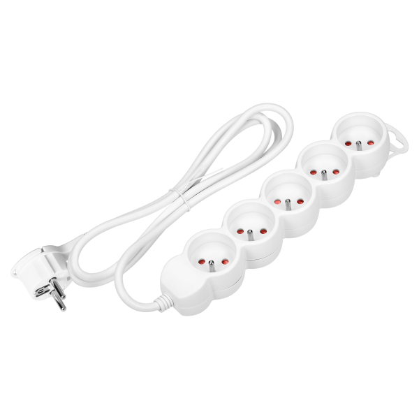 Extension socket 5x 2P+E, 5m  H05VV-F 3x1.5mm2, Imax=16A, white Extension socket 5x 2P+E, 5m  H05VV-F 3x1.5mm2, Imax=16A, white