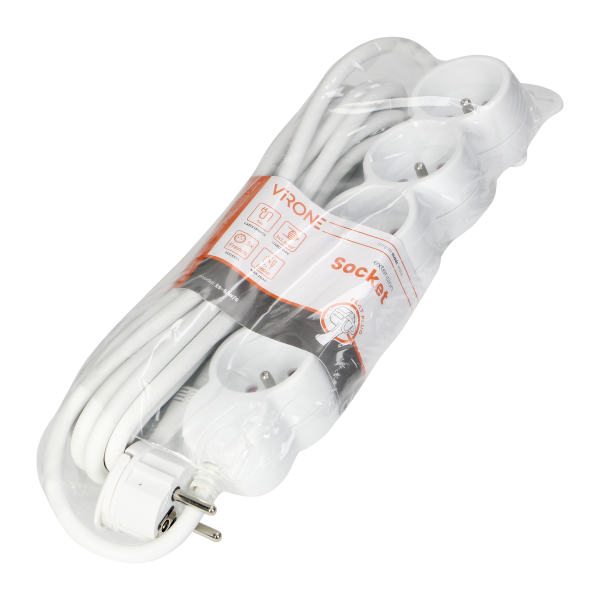 Extension socket 5x 2P+E, 5m  H05VV-F 3x1.5mm2, Imax=16A, white Extension socket 5x 2P+E, 5m  H05VV-F 3x1.5mm2, Imax=16A, white