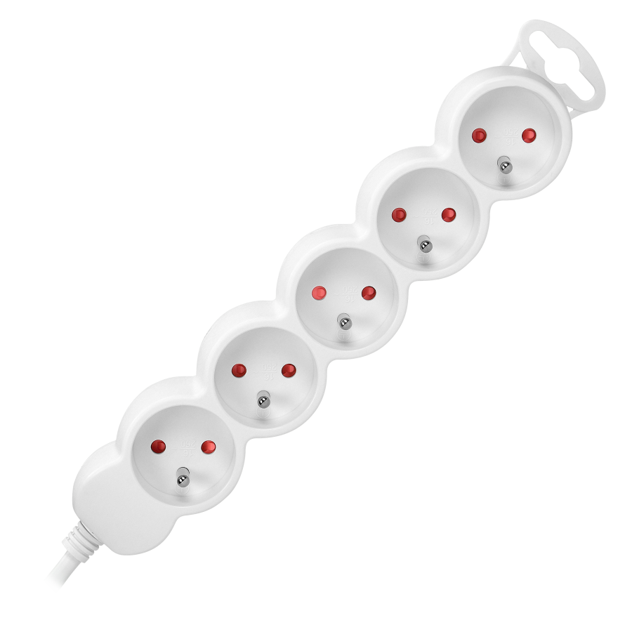 Extension socket 5x 2P+E, 5m  H05VV-F 3x1.5mm2, Imax=16A, white