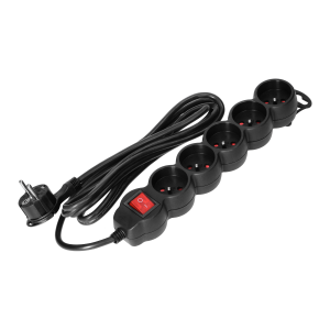 Extension socket 5x 2P+E with a switch, 5m  H05VV-F 3x1.5mm2, Imax=16A, black