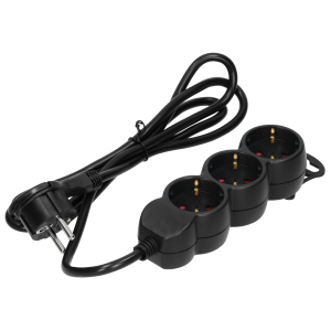 Extension socket 3x 2P+E , 1.5m, Schuko H05VV-F 3x1.5mm2, Imax = 16A, black