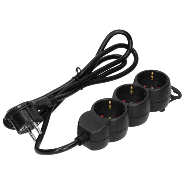 Extension socket 3x 2P+E , 1.5m, Schuko H05VV-F 3x1.5mm2, Imax = 16A, black Extension socket 3x 2P+E , 1.5m, Schuko H05VV-F 3x1.5mm2, Imax = 16A, black