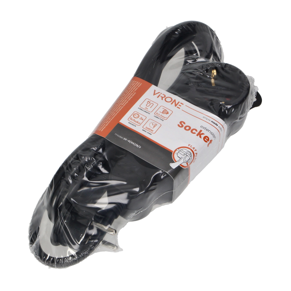 Przedłużacz 3-krotny 2P+Z (Schuko) , 3m H05VV-F 3x1,5mm2, Imax=16A, płaska wtyczka, czarny Przedłużacz 3-krotny 2P+Z (Schuko) , 3m H05VV-F 3x1,5mm2, Imax=16A, płaska wtyczka, czarny